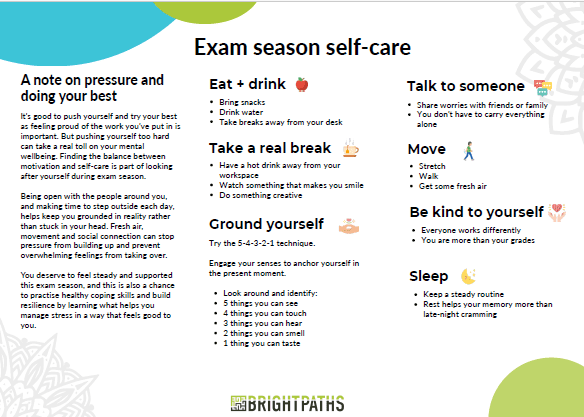 Screenshot of exam season self-care guide